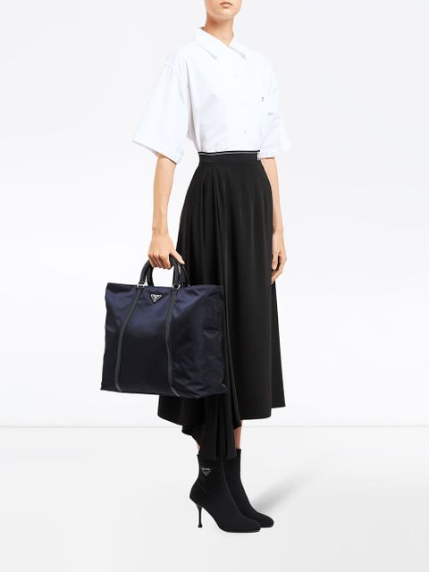 Prada logo plaque tote bag - Blue