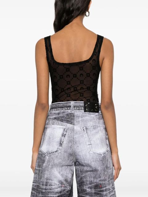 Marine Serre flocked-moonogram mesh bodysuit - Black