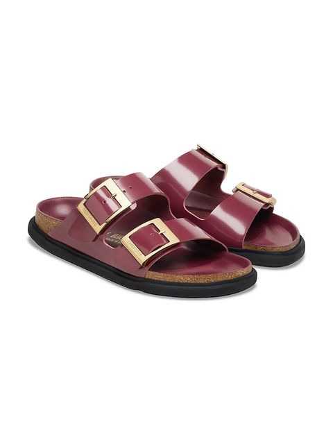 Birkenstock klapki skórzane Arizona Droplet Buckle damskie kolor czerwony 1030367