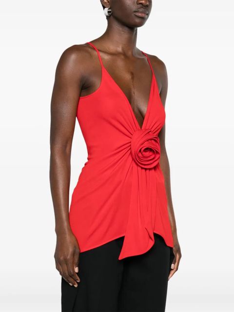 Balmain floral-appliqué plunge tank top - Red