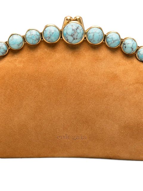 Cult Gaia Una stone-embellished suede clutch bag - Neutrals