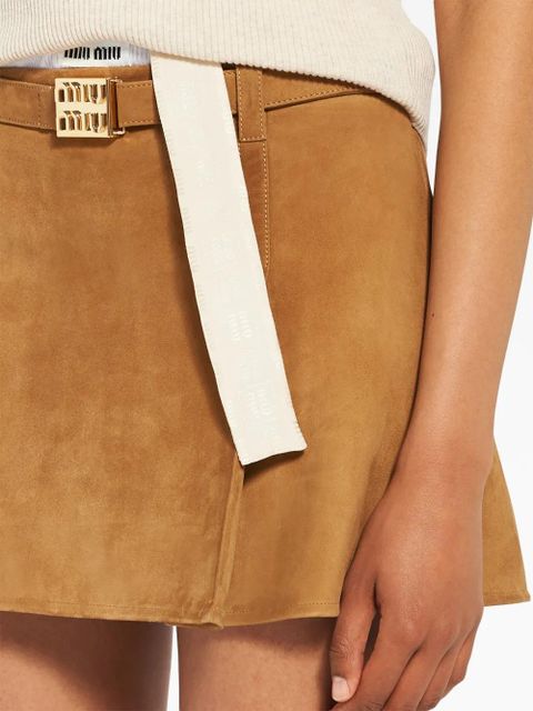 Miu Miu belted suede miniskirt - Brown