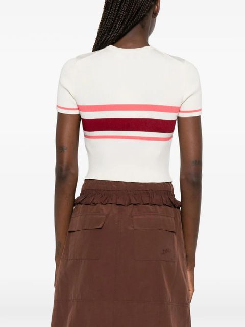 Self-Portrait striped ribbed-knit T-shirt - Neutrals