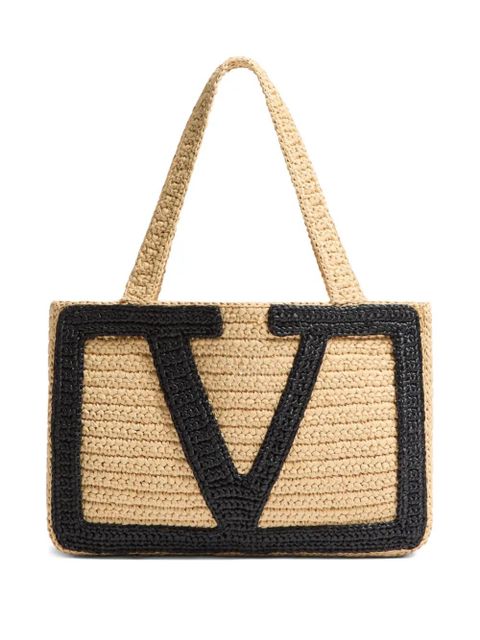 Valentino Garavani medium Viva Superstar raffia tote bag - Neutrals - zdjęcie produktu nr 1