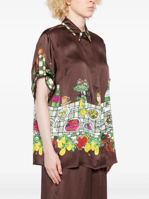 ALEMAIS Fredo illustration-print short-sleeve shirt - Brown