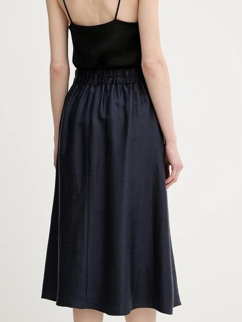 La Petite Française spódnica z domieszką lnu JOSEPHINE kolor granatowy midi rozkloszowana JOSEPHINE