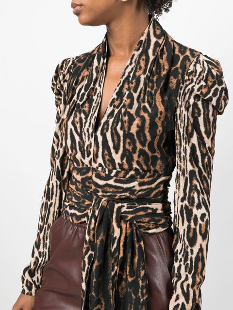 Proenza Schouler leopard-print crepe de chine V-Neck top - Brown