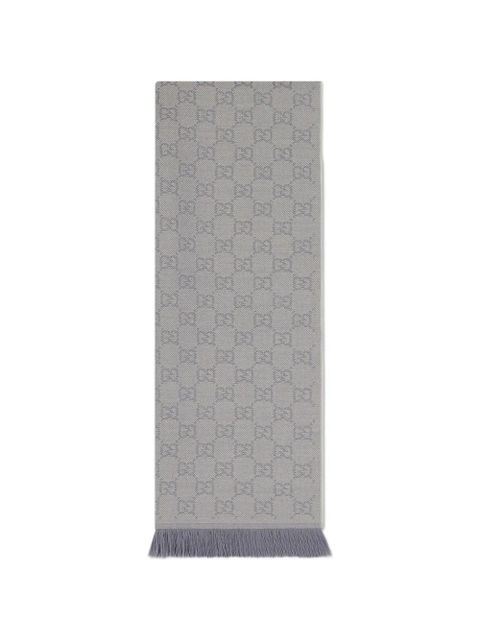 Gucci GG logo pattern fringed scarf - Grey - zdjęcie produktu nr 1