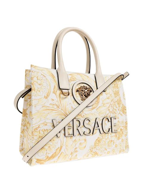 Versace small La Medusa printed canvas tote bag - White