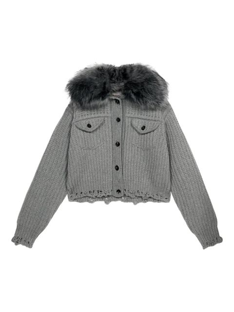 Blumarine cropped ribbed cardigan - Grey - zdjęcie produktu nr 1