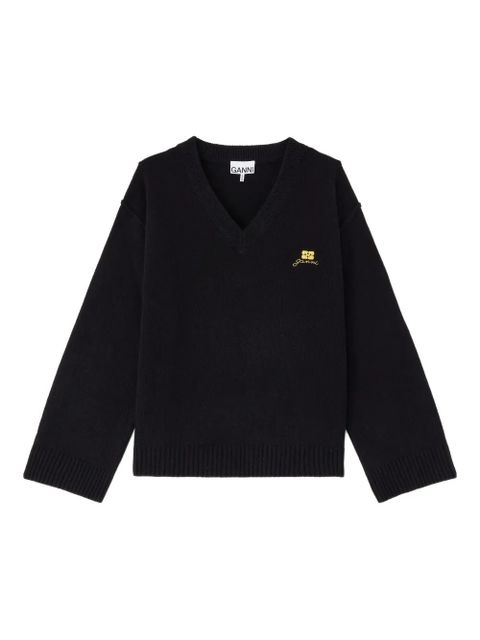 GANNI V-neck embroidered knitwear - Black - zdjęcie produktu nr 1