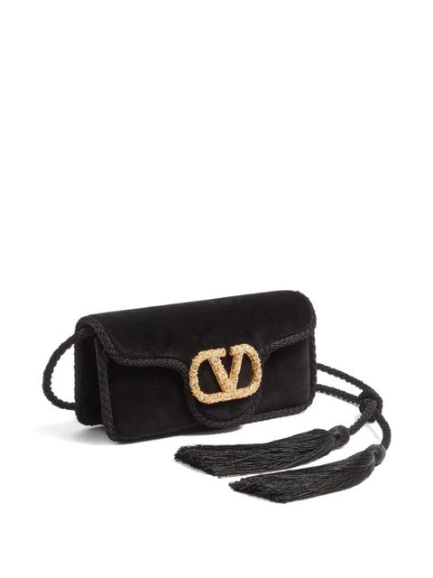 Valentino Garavani Locò jewel-embellished velvet clutch - Black