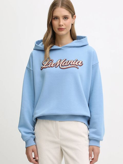 La Mania bluza TAE damska kolor niebieski z kapturem z nadrukiem TAE - zdjęcie produktu nr 1