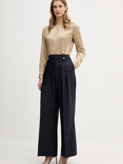 Barbour spodnie Avery damskie kolor granatowy szerokie high waist LTR0412