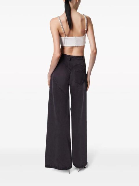 AREA crystal-embellished high-rise wide-leg jeans - Black