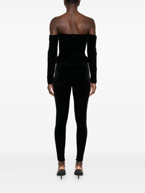 Alessandra Rich V-neck velvet jumpsuit - Black