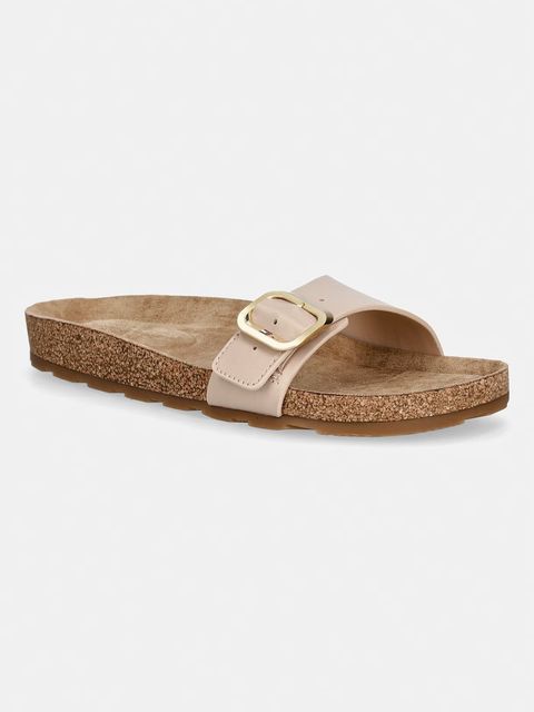 Tommy Hilfiger klapki damskie skórzane TH CLASSIC CORK SANDAL PEARL LTH - zdjęcie produktu nr 1