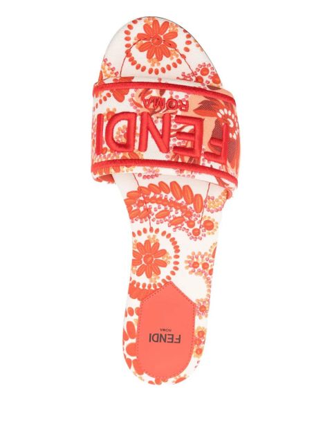 FENDI logo-embroidered slides - Neutrals