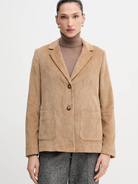 United Colors of Benetton marynarka sztruksowa kolor brązowy jednorzędowa gładka 2Q5GDW03I - zdjęcie produktu nr 1