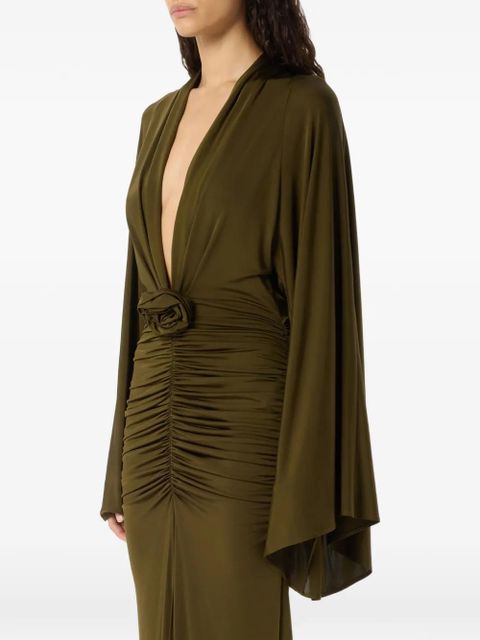 Blumarine draped flower-appliqué maxi dress - Green