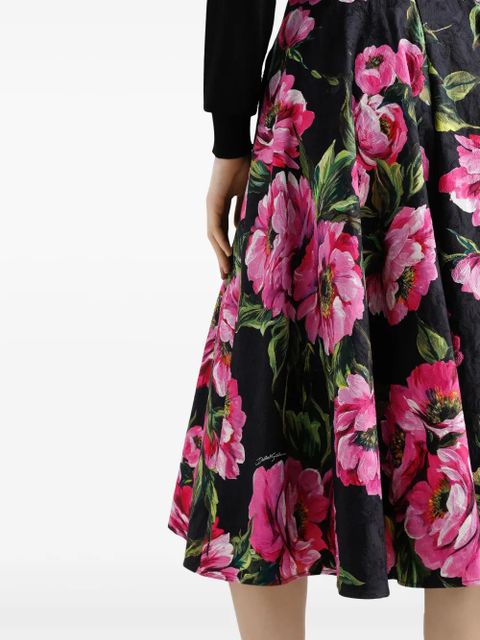 Dolce & Gabbana rose-print midi skirt - Black