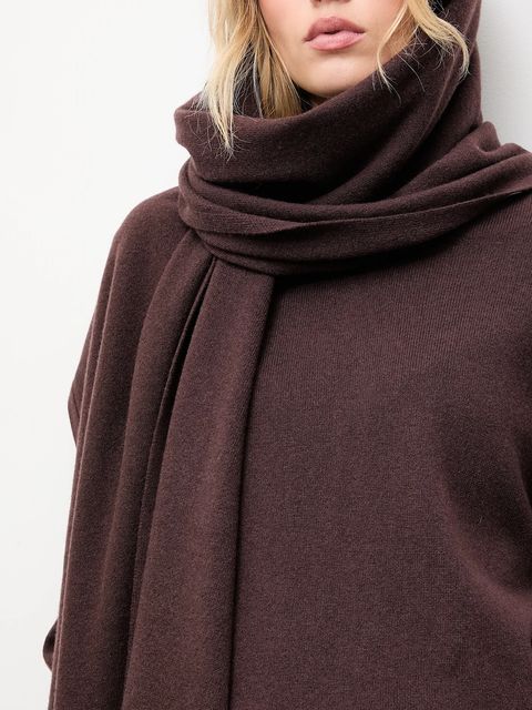 Answear.LAB sweter z wełny merino z szalem damski kolor brązowy lekki