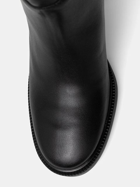 Tommy Hilfiger kozaki skórzane STACKED HEEL LEATHER LONG BOOT damskie kolor czarny na słupku FW0FW08865