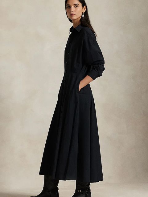 Polo Ralph Lauren sukienka bawełniana kolor czarny maxi rozkloszowana 211972042