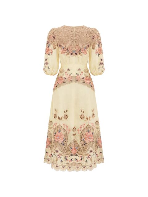 FARM Rio floral-embroidered midi linen dress - Neutrals - zdjęcie produktu nr 2