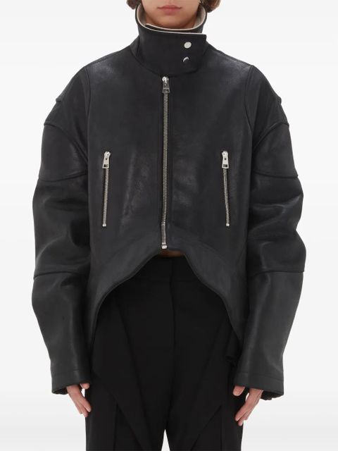 JW Anderson high-neck curved leather jacket - Black