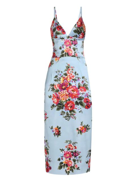 Dolce & Gabbana floral V-neck midi dress - Blue - zdjęcie produktu nr 1