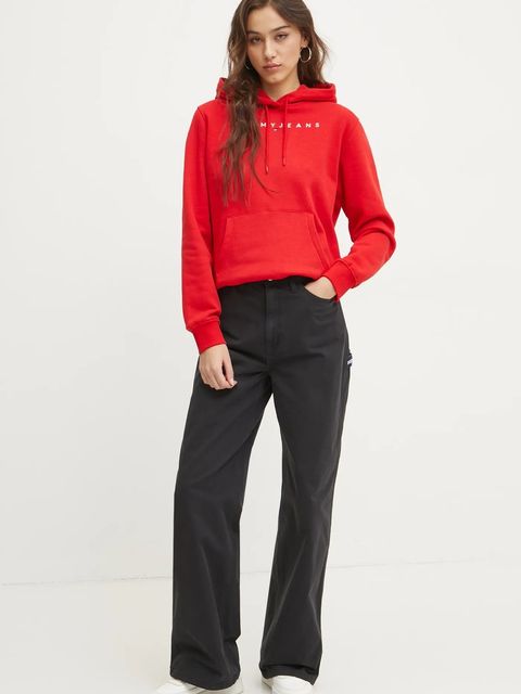 Tommy Jeans bluza damska kolor czerwony z kapturem DW0DW17324