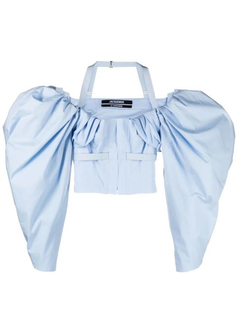 Jacquemus off-shoulder poplin blouse - Blue - zdjęcie produktu nr 1