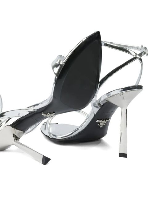Prada 100mm metallic-leather sandals - Silver