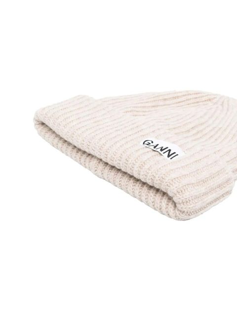 GANNI logo-patch ribbed beanie - Neutrals - zdjęcie produktu nr 2