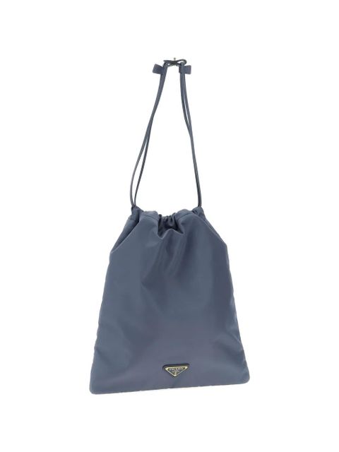 Prada logo-plaque drawstring shoulder bag - Blue