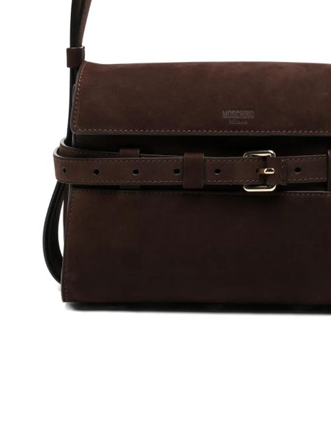Moschino buckle suede cross body bag - Brown