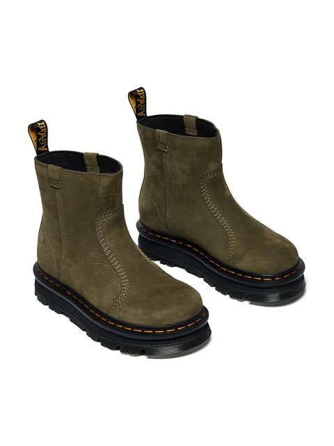 Dr. Martens botki nubukowe ZebZag Rigger damskie kolor zielony na platformie DM42022300 - zdjęcie produktu nr 2