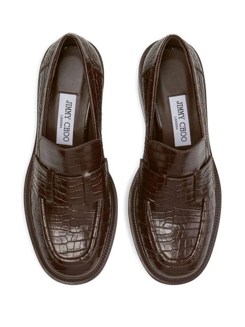 Jimmy Choo 50mm Tylor crocodile-effect leather loafer pumps - Brown