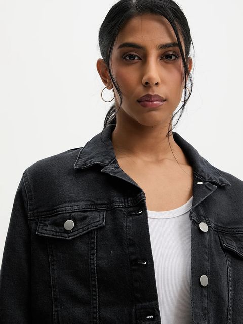 Answear.LAB kurtka jeansowa kolor czarny przejściowa