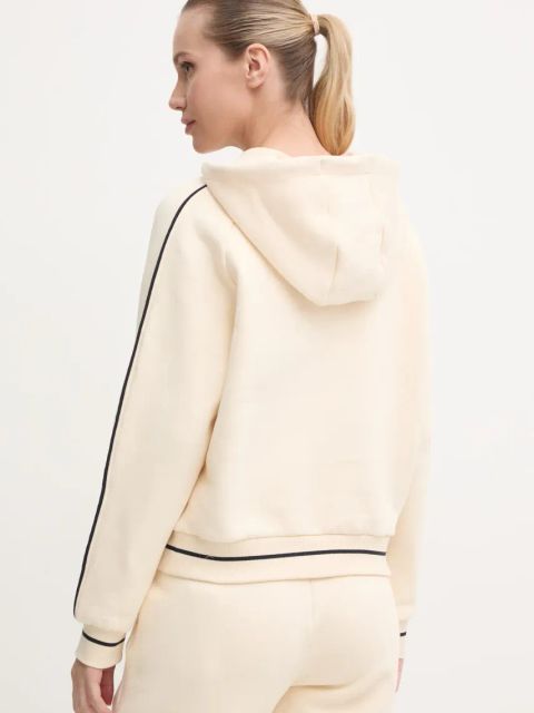Guess bluza NIA damska kolor beżowy z kapturem z aplikacją V4BQ05 KCHU1