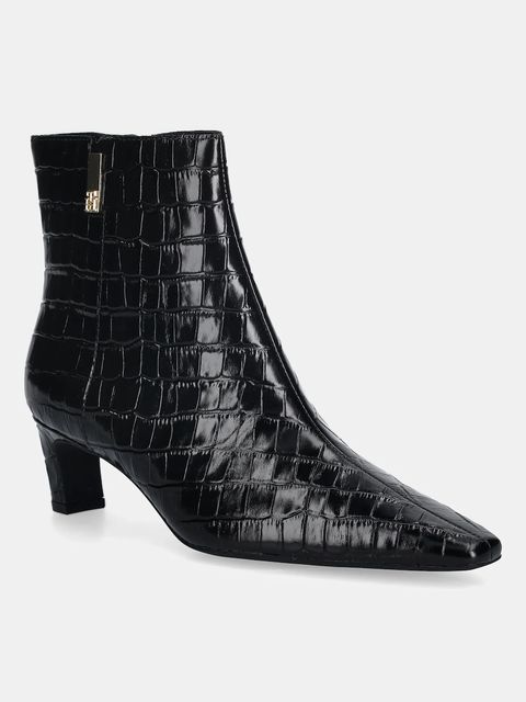 Tommy Hilfiger botki skórzane TH SQUARE TOE CROC KITTEN BOOTIE damskie kolor czarny na słupku FW0FW09162 - zdjęcie produktu nr 1
