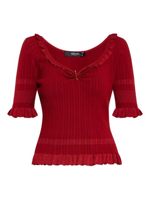 Versace frill-trimmed ribbed top - Red - zdjęcie produktu nr 1
