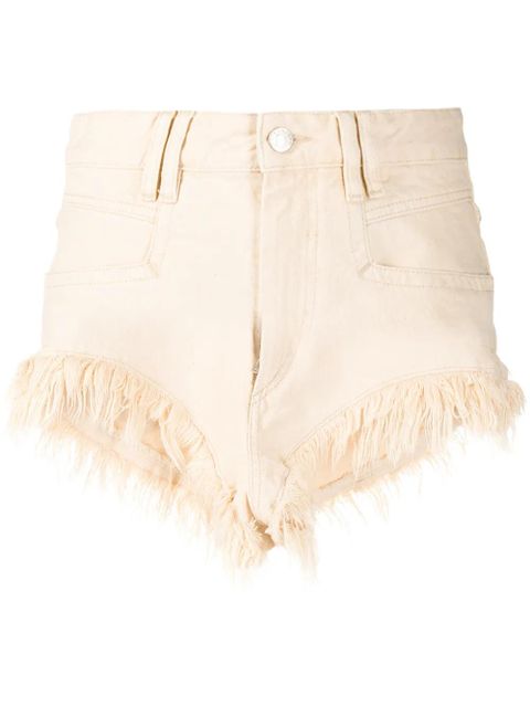 ISABEL MARANT Eneida fringed denim shorts - Neutrals - zdjęcie produktu nr 1