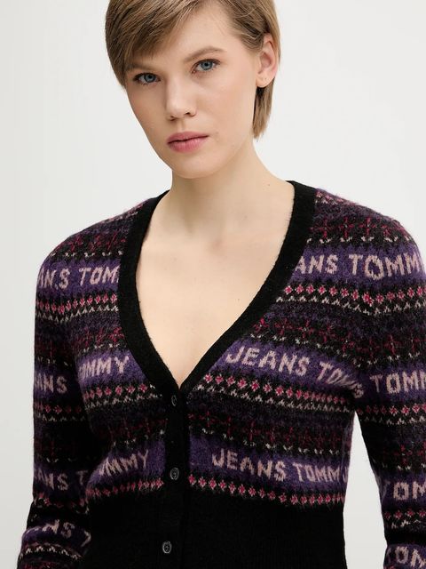 Tommy Jeans kardigan z domieszką wełny damski kolor czarny DW0DW21691