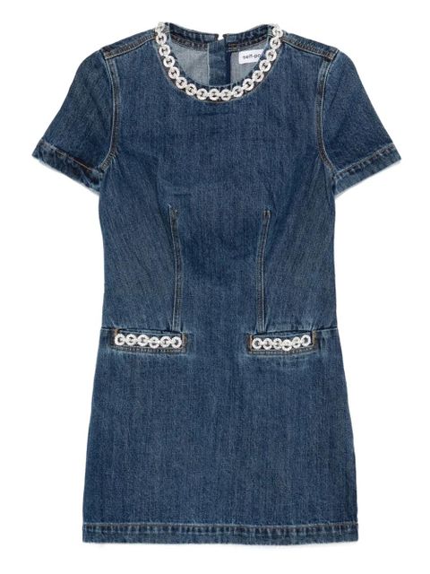 Self-Portrait embellished-pocket denim mini dress - Blue - zdjęcie produktu nr 1