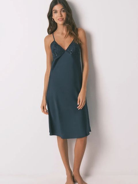 women'secret koszulka nocna damska kolor granatowy satynowa 3412913 - zdjęcie produktu nr 1