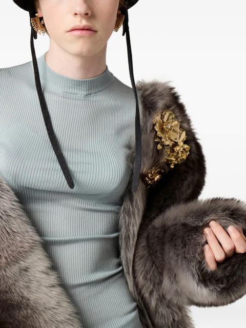 Miu Miu ribbed logo-patch T-shirt - Blue - zdjęcie produktu nr 2