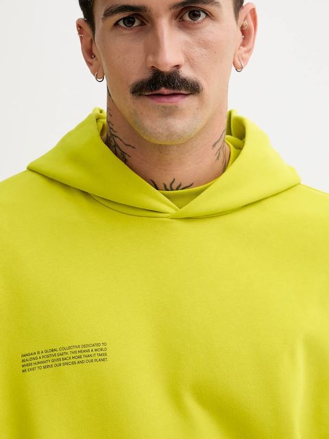 Pangaia bluza bawełniana kolor zielony z kapturem gładka 10000180