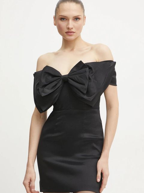 Bardot sukienka MINI BOW DRESS kolor czarny mini dopasowana 54327DB2